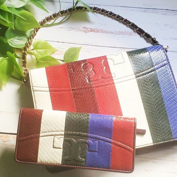 Tory Burch Exotic Leather Genuine Snake & Lambskin Bag (Red, Blue, Green, Cream) - Picture 7 of 10